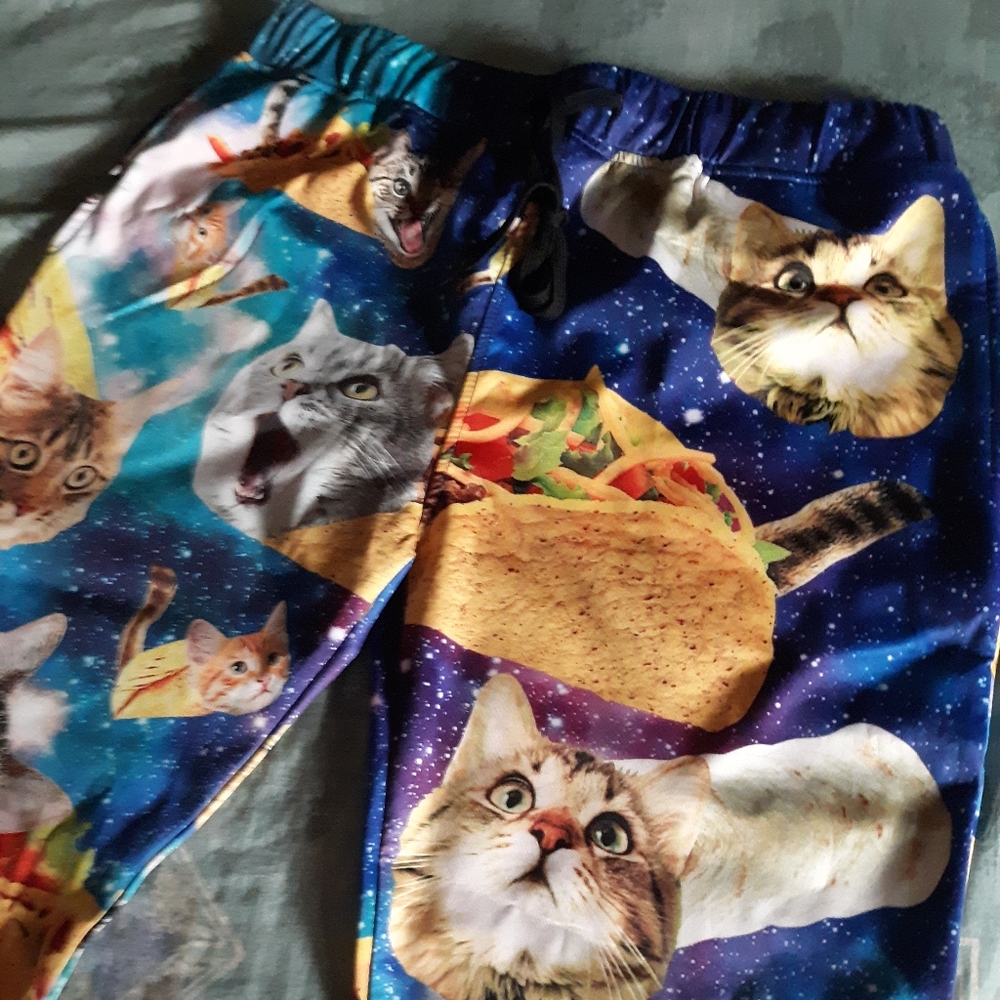 Womens cat pattern polyester pants size M